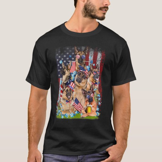 Leuke Duitse Herder Squad Amerikaanse vlag 4e van  T-shirt (Voorkant)