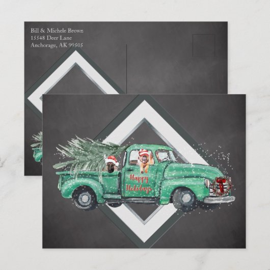 Leuke Duitse herders in Truck Holiday Feestdagenkaart (Voorkant / Achterkant)