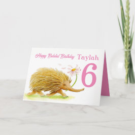 Leuke echidna running meisjes late 6e verjaardag kaart