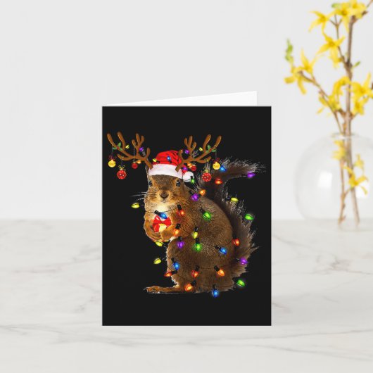 Leuke Eekhoorn Kerstboom Lichten Rendier Santa Kaart (Gele Bloem)