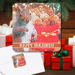 Leuke eekhoorn kerstnoten vierkante sticker