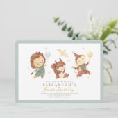 Leuke Eekhoorn, leeuw en aap Eerste Verjaardag Kaart (Staand voorkant)
