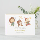 Leuke Eekhoorn, leeuw en aap Eerste Verjaardag Kaart (Staand voorkant)