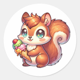Leuke eekhoorn met ijsje kegel ronde sticker