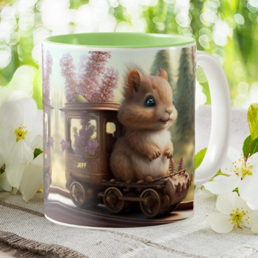 Leuke Eekhoorn op een Trein Gepersonaliseerd Tweekleurige Koffiemok