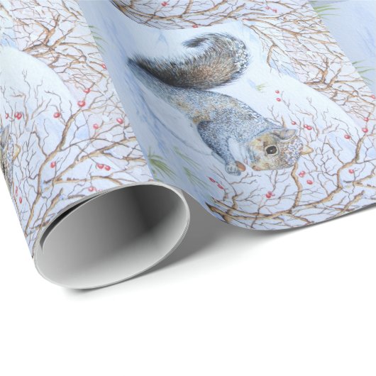 Leuke Eekhoorn Sneeuwscène Wildlife bij Kerstmis Cadeaupapier (Rol Hoek)
