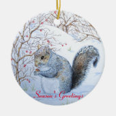 Leuke Eekhoorn Wildlife Sneeuwscène bij Kerstmis Keramisch Ornament (Voorkant)