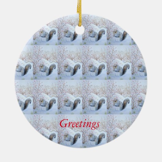 Leuke Eekhoorn Wildlife Sneeuwscène bij Kerstmis Keramisch Ornament (Achterkant)