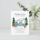 Leuke Een Gelukkige Camper Bomen Camping 1e Verjaa Briefkaart (Staand voorkant)