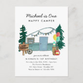 Leuke Een Gelukkige Camper Bomen Camping 1e Verjaa Briefkaart (Voorkant)