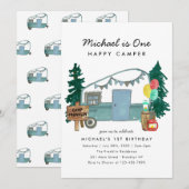 Leuke Een Gelukkige Camper Bomen Camping 1e Verjaa Kaart (Voorkant / Achterkant)