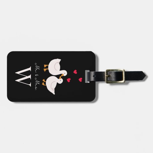 Leuke Eenden Mr & Mrs Paar Pas getrouwd Monogram Bagagelabel (Voorkant horizontaal)