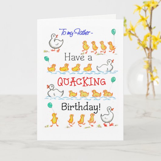 Leuke Eendjes Quacking Verjaardag, voor Vader Kaart (Gele Bloem)