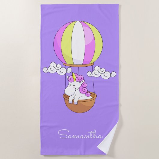 Leuke Eenhoorn aangepaste naam strand handdoek (Voorkant)