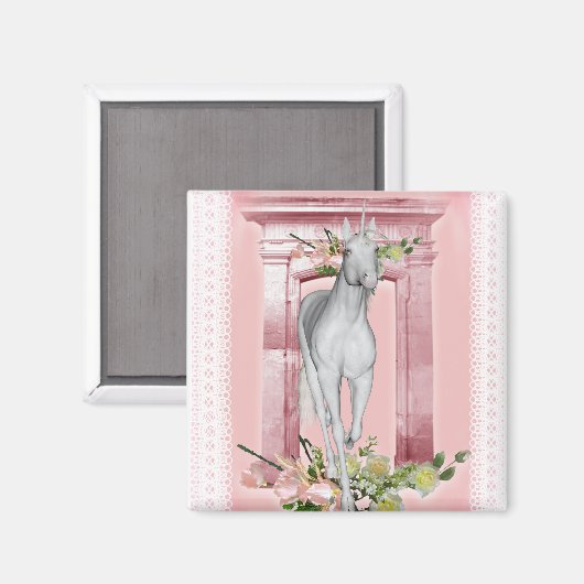Leuke eenhoorn bloemen 1 magneet (Voorkant / Achterkant)