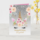 Leuke Eenhoorn Fantasy  Meisje Zilver Roze Naam Kaart (Gele Bloem)