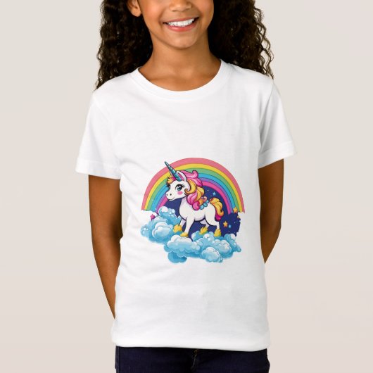 Leuke Eenhoorn - Gelukkig vliegen door regenboog T-shirt (Voorkant)