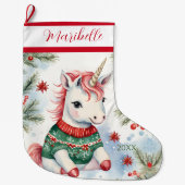 Leuke eenhoorn gepersonaliseerd grote kerstsok (Voorkant)