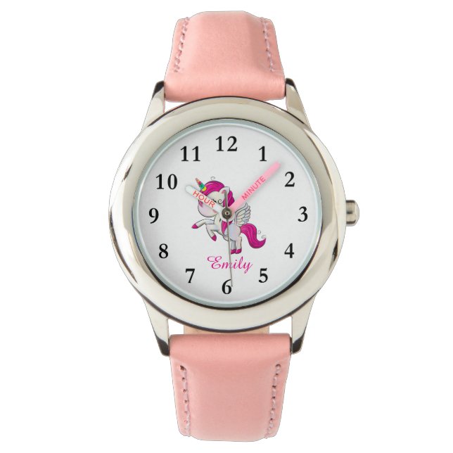 Leuke eenhoorn gepersonaliseerde naam Kinder horlo Horloge (Voorkant)