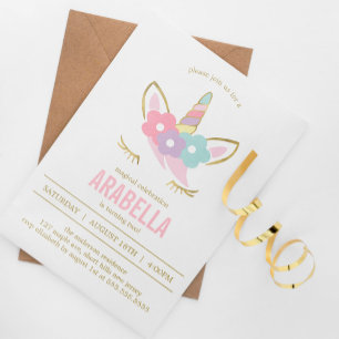 Leuke Eenhoorn Gezicht Meisjes Verjaardagsfeest Kaart