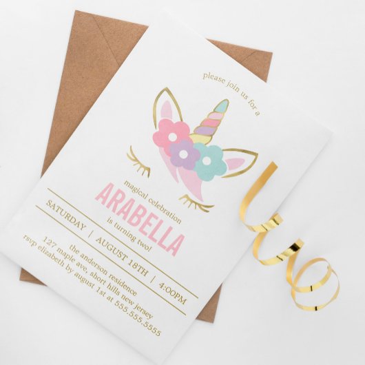 Leuke Eenhoorn Gezicht Meisjes Verjaardagsfeest Kaart