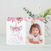 Leuke Eenhoorn gezicht waterverf foto party uitnod Kaart (Staand voorkant)