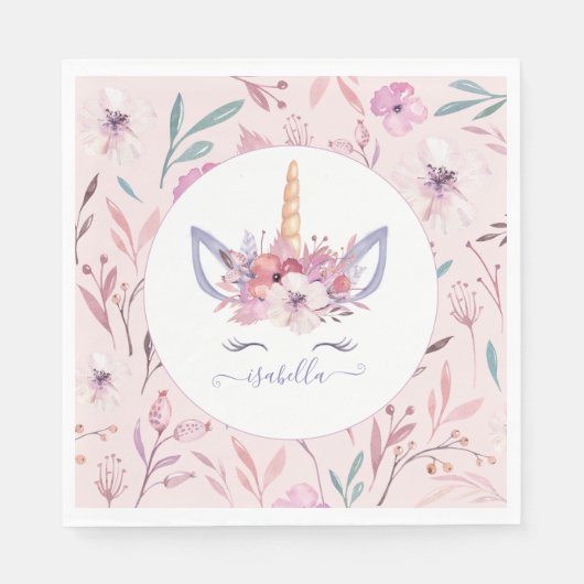 Leuke Eenhoorn gezicht waterverf party servetten (Voorkant)