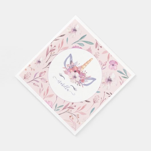 Leuke Eenhoorn gezicht waterverf party servetten (Hoek)