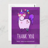 Leuke eenhoorn in hartvormige glazenDank u Briefkaart (Voorkant / Achterkant)