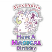 Leuke eenhoorn magische verjaardag personaliseren sticker (Voorkant)