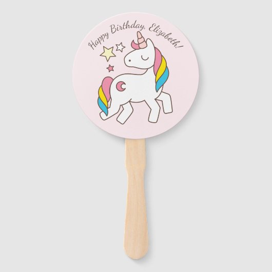 Leuke Eenhoorn met Leuke Sterren Verjaardag Handwaaier (Voorkant)
