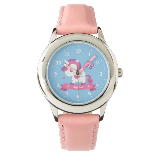 Leuke Eenhoorn met Vleugels Meisjes Gepersonalisee Horloge (Voorkant)