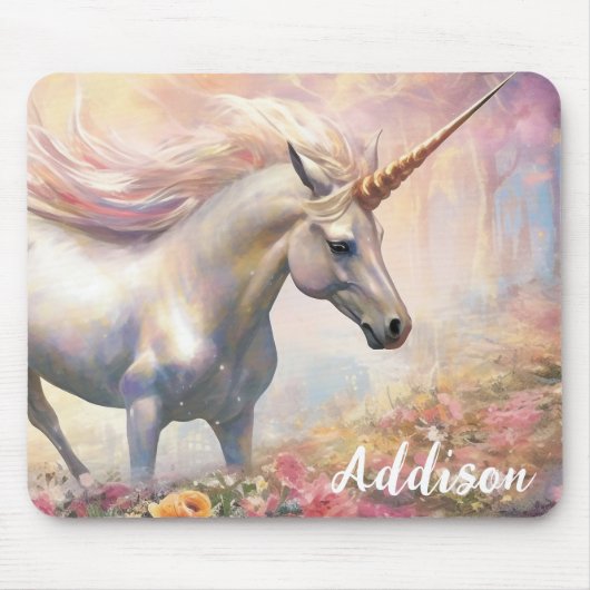 Leuke Eenhoorn Muismat met Custom Name Sjabloon (Voorkant)