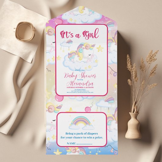 Leuke Eenhoorn Rainbow Baby shower All In One Uitnodiging