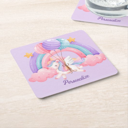 Leuke Eenhoorn Regenboog Kleurrijke Kinder Geperso Kartonnen Onderzetters (Schuin)