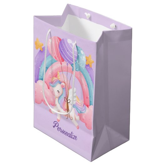 Leuke Eenhoorn Regenboog Kleurrijke Kinder Geperso Medium Cadeauzakje (Voorkant Gekanteld)