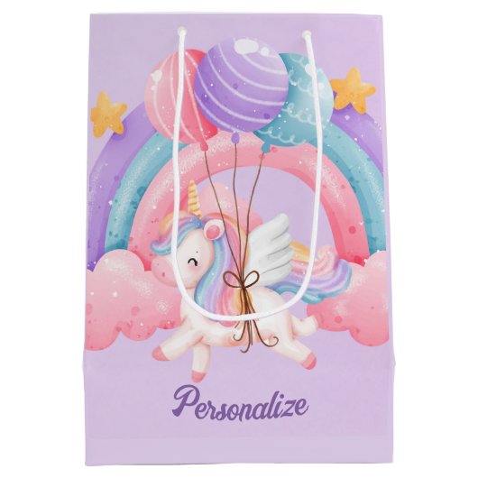 Leuke Eenhoorn Regenboog Kleurrijke Kinder Geperso Medium Cadeauzakje (Achterkant)