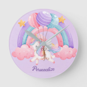 Leuke Eenhoorn Regenboog Kleurrijke Kinder Geperso Ronde Klok