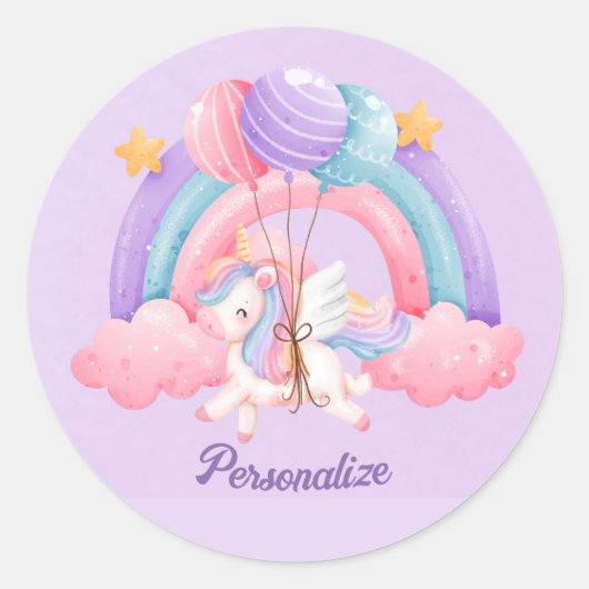 Leuke Eenhoorn Regenboog Kleurrijke Kinder Geperso Ronde Sticker (Voorkant)