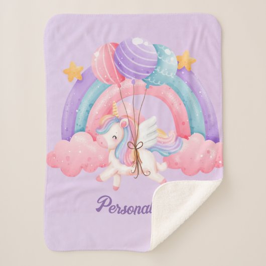 Leuke Eenhoorn Regenboog Kleurrijke Kinder Geperso Sherpa Deken (Voorkant)