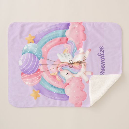 Leuke Eenhoorn Regenboog Kleurrijke Kinder Geperso Sherpa Deken (Voorkant (horizontaal))