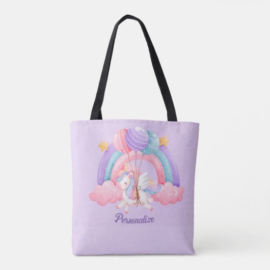 Leuke Eenhoorn Regenboog Kleurrijke Kinder Geperso Tote Bag (Achterkant)
