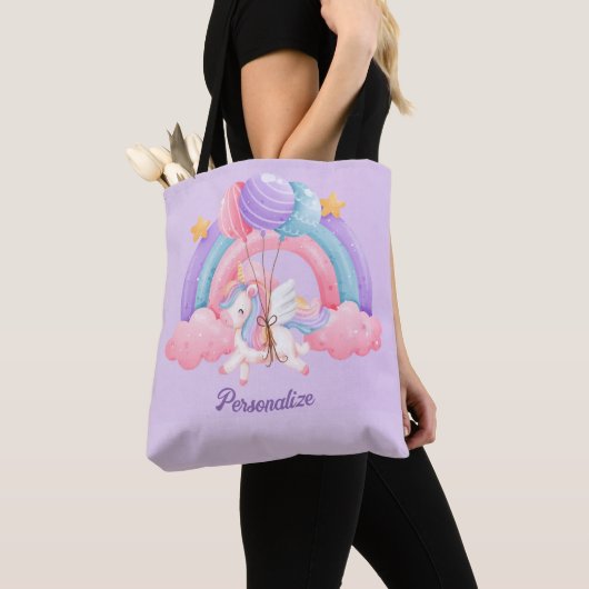 Leuke Eenhoorn Regenboog Kleurrijke Kinder Geperso Tote Bag (Dichtbij)