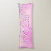 Leuke eenhoorn roze faux glitter druppels monogram lichaamskussen (Achterkant (Verticaal))