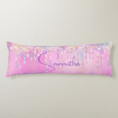 Leuke eenhoorn roze faux glitter druppels monogram lichaamskussen (Voorkant)