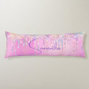 Leuke eenhoorn roze faux glitter druppels monogram lichaamskussen