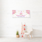 Leuke Eenhoorn Roze Waterverf Bloemen Verjaardag Spandoek (Insitu)