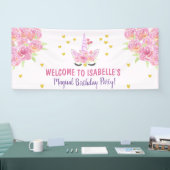 Leuke Eenhoorn Roze Waterverf Bloemen Verjaardag Spandoek (Beurs)