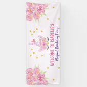 Leuke Eenhoorn Roze Waterverf Bloemen Verjaardag Spandoek (Verticaal)