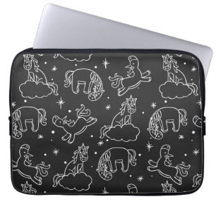 Leuke eenhoorn tekeningen op zwart laptop sleeve